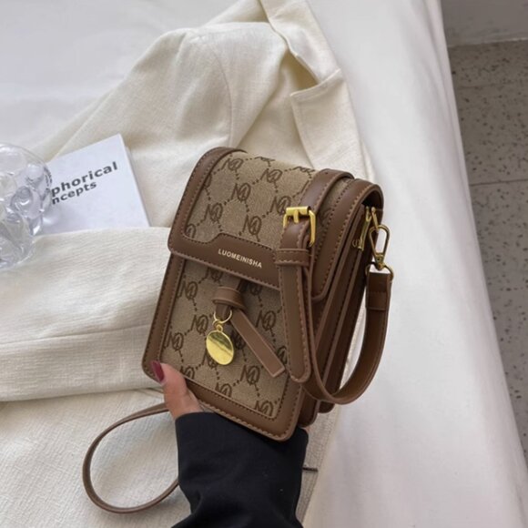 Brown Monogram Buckle Flap Crossbody Purse - Picture 10 of 11